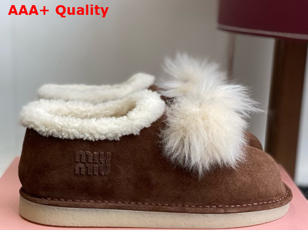 Miu Miu Suede and Shearling Mules in Cocoa Brown 5R514E Replica