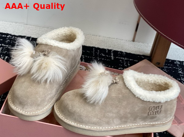 Miu Miu Suede and Shearling Mules in Desert Beige 5R514E Replica