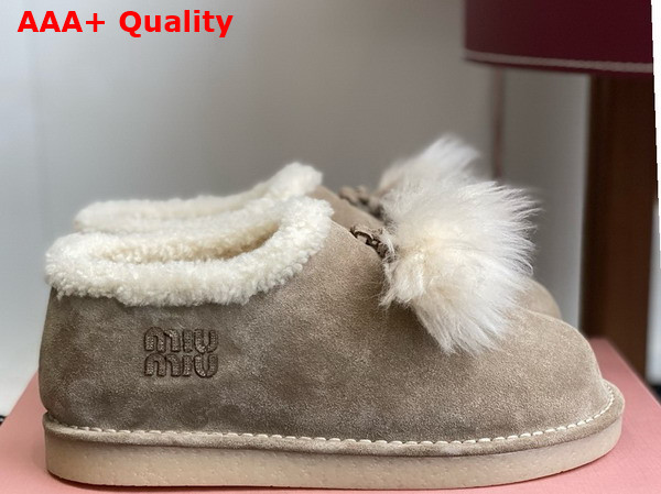 Miu Miu Suede and Shearling Mules in Desert Beige 5R514E Replica