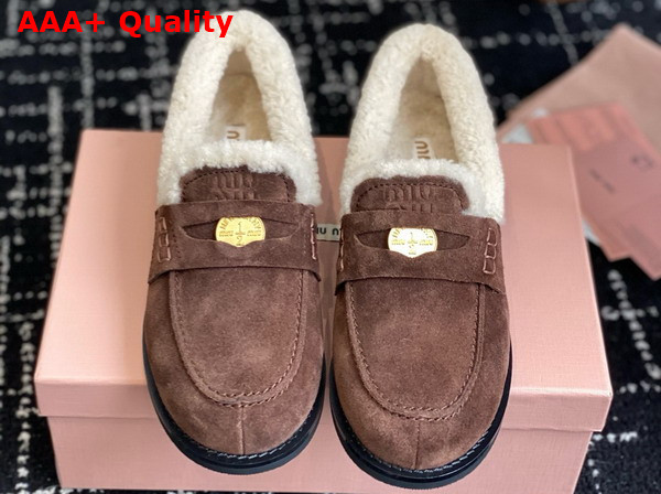 Miu Miu Suede and Shearling Penny Loafers in Cocoa Brown 5D530E Replica