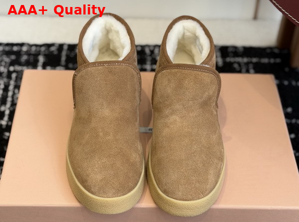 Miu Miu Suede and Shearling Slip On Booties in Cinnamon 5T558E Replica