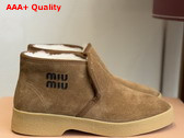 Miu Miu Suede and Shearling Slip On Booties in Cinnamon 5T558E Replica