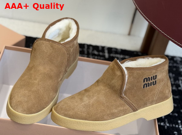 Miu Miu Suede and Shearling Slip On Booties in Cinnamon 5T558E Replica