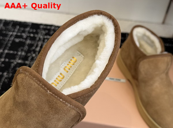 Miu Miu Suede and Shearling Slip On Booties in Cinnamon 5T558E Replica
