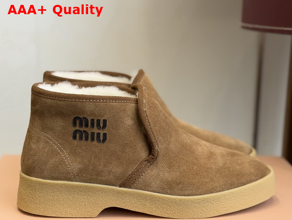 Miu Miu Suede and Shearling Slip On Booties in Cinnamon 5T558E Replica