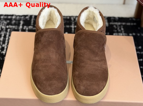 Miu Miu Suede and Shearling Slip On Booties in Cocoa Brown 5T558E Replica