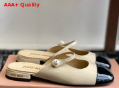 Miu Miu Two Tone Patent Leather Sliper Beige and Black Replica