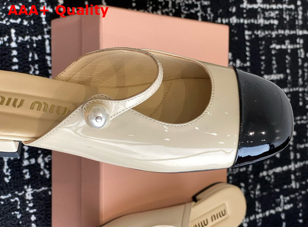 Miu Miu Two Tone Patent Leather Sliper Beige and Black Replica