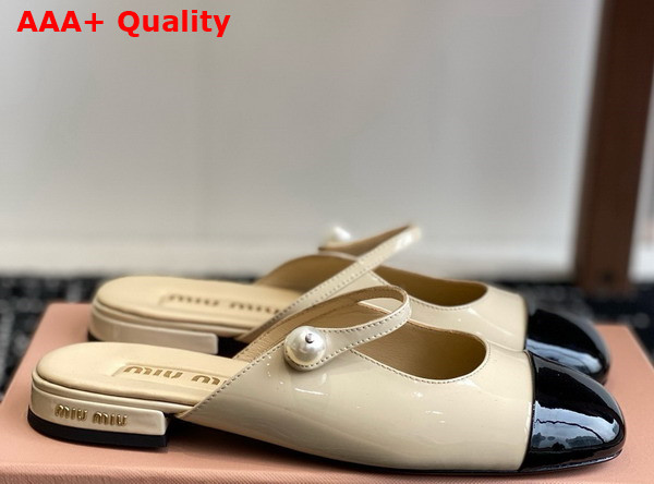 Miu Miu Two Tone Patent Leather Sliper Beige and Black Replica