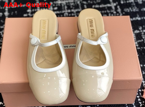 Miu Miu Two Tone Patent Leather Sliper Beige and White Replica