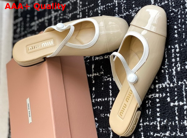 Miu Miu Two Tone Patent Leather Sliper Beige and White Replica
