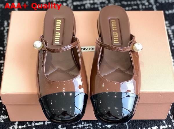 Miu Miu Two Tone Patent Leather Sliper Brown and Black Replica