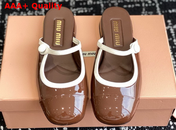 Miu Miu Two Tone Patent Leather Sliper Brown and White Replica
