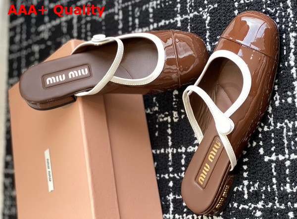 Miu Miu Two Tone Patent Leather Sliper Brown and White Replica