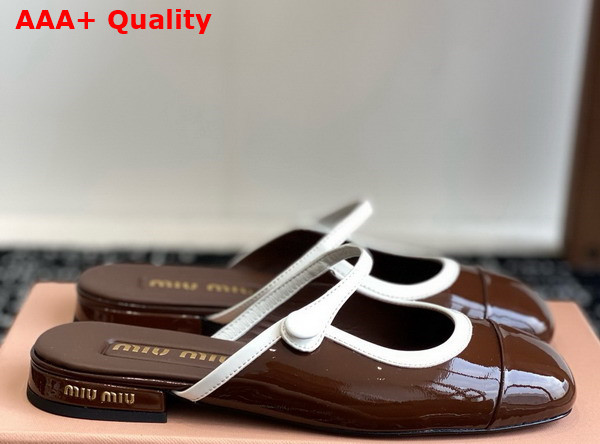 Miu Miu Two Tone Patent Leather Sliper Brown and White Replica