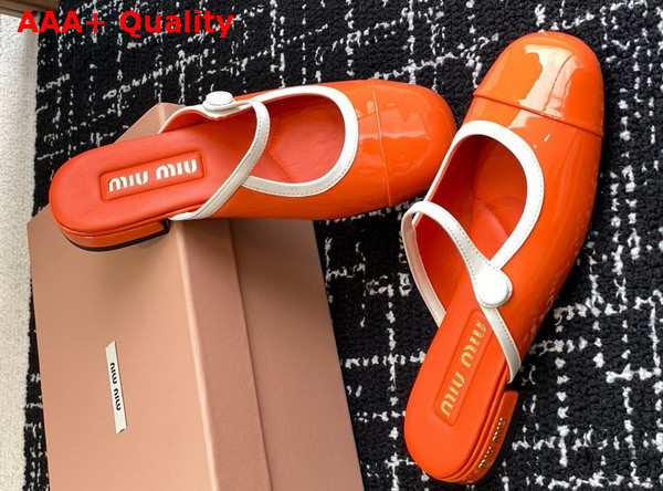 Miu Miu Two Tone Patent Leather Sliper Orange and White Replica