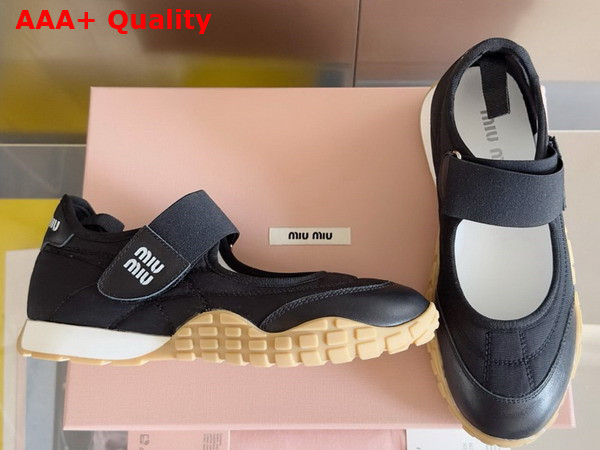 Miu Miu Tyre Technical Fabric and Leather Ballerinas in Black 5F416E Replica