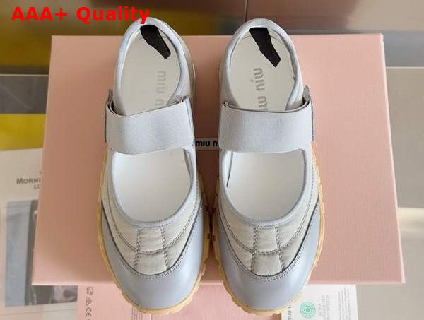 Miu Miu Tyre Technical Fabric and Leather Ballerinas in Cloudy Gray 5F416E Replica