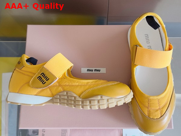 Miu Miu Tyre Technical Fabric and Leather Ballerinas in Tapaz 5F416E Replica
