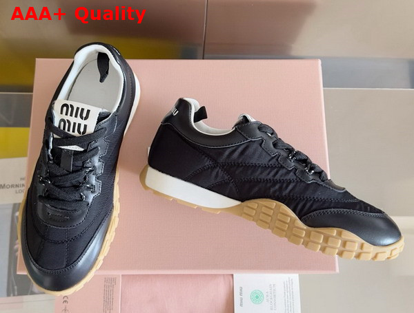 Miu Miu Tyre Technical Fabric and Leather Sneakers in Black 5E417E Replica