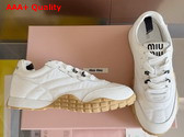Miu Miu Tyre Technical Fabric and Leather Sneakers in Ivory 5E417E Replica