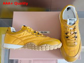 Miu Miu Tyre Technical Fabric and Leather Sneakers in Topaz 5E417E Replica