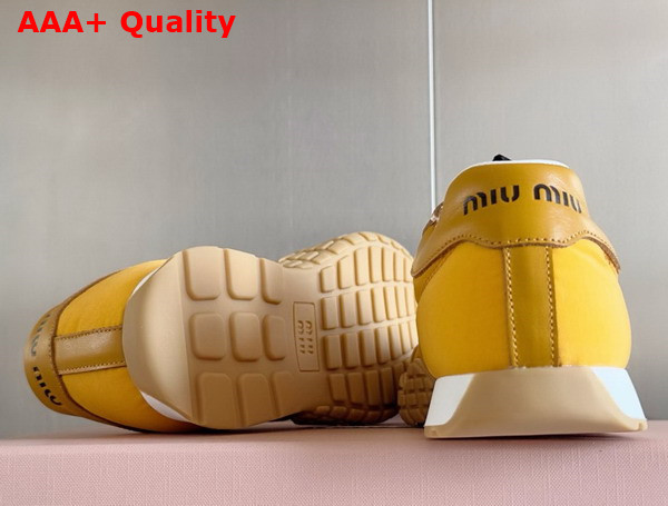 Miu Miu Tyre Technical Fabric and Leather Sneakers in Topaz 5E417E Replica