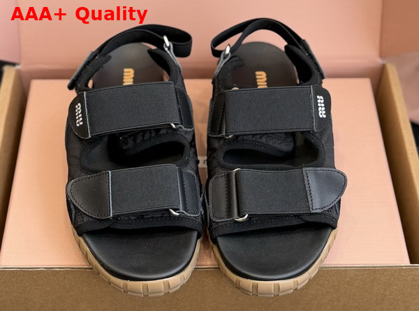 Miu Miu Tyre Technical Fabric and Suede Sandal in Black Replica