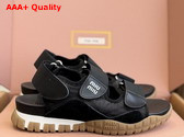 Miu Miu Tyre Technical Fabric and Suede Sandal in Black Replica