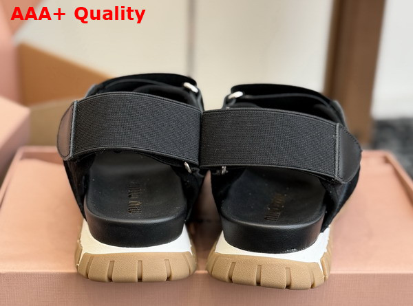 Miu Miu Tyre Technical Fabric and Suede Sandal in Black Replica