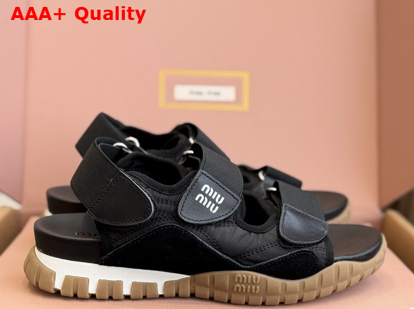 Miu Miu Tyre Technical Fabric and Suede Sandal in Black Replica