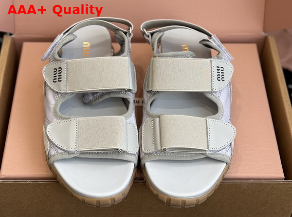 Miu Miu Tyre Technical Fabric and Suede Sandal in Cloudy Gray Replica