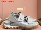 Miu Miu Tyre Technical Fabric and Suede Sandal in Cloudy Gray Replica
