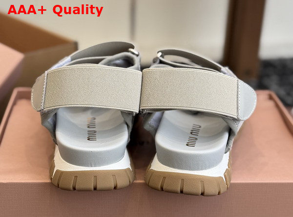 Miu Miu Tyre Technical Fabric and Suede Sandal in Cloudy Gray Replica