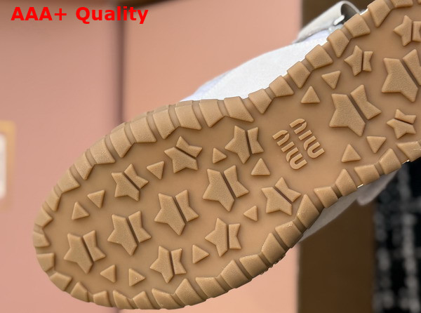 Miu Miu Tyre Technical Fabric and Suede Sandal in Cloudy Gray Replica