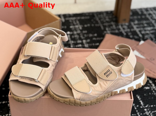 Miu Miu Tyre Technical Fabric and Suede Sandal in Dark Rose Replica