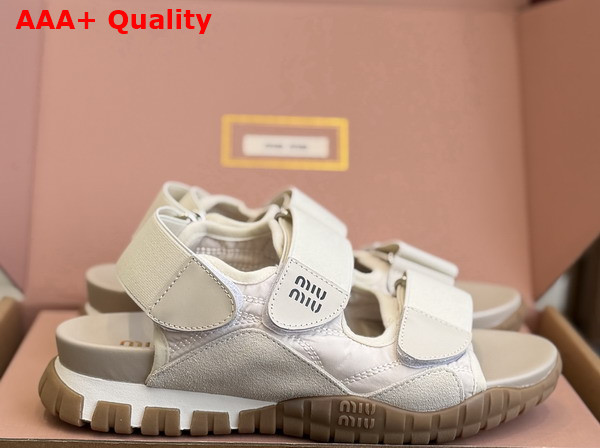 Miu Miu Tyre Technical Fabric and Suede Sandal in Ivory Replica