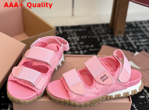 Miu Miu Tyre Technical Fabric and Suede Sandal in Pink Replica