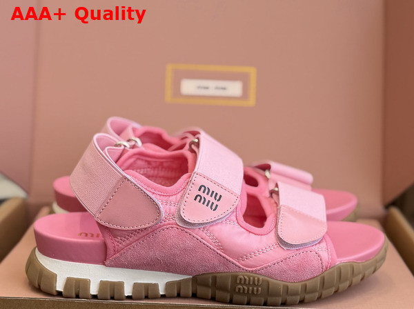 Miu Miu Tyre Technical Fabric and Suede Sandal in Pink Replica