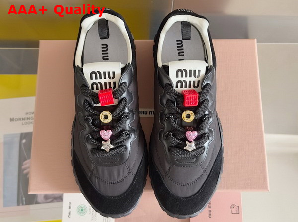 Miu Miu Tyre Technical Fabric and Suede Sneakers in Black 5E417E Replica