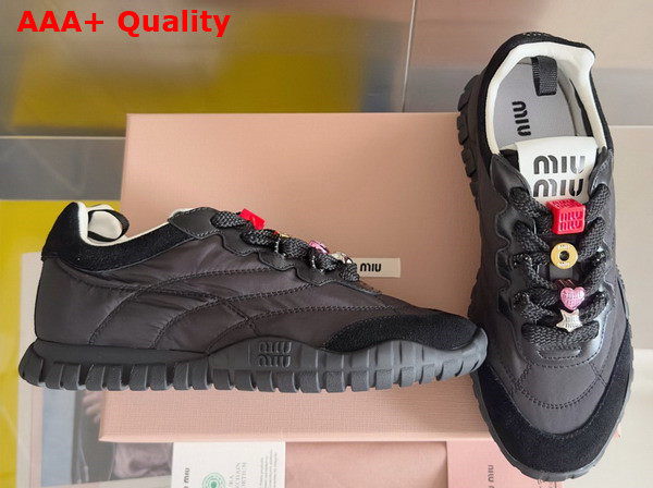 Miu Miu Tyre Technical Fabric and Suede Sneakers in Black 5E417E Replica
