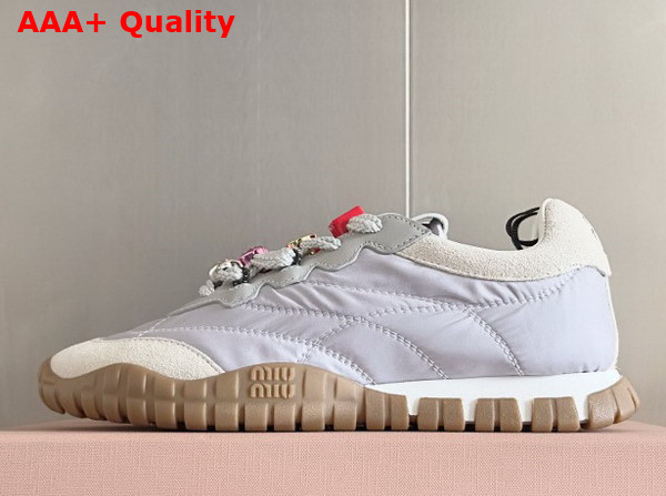 Miu Miu Tyre Technical Fabric and Suede Sneakers in Cloudy Gray 5E417E Replica