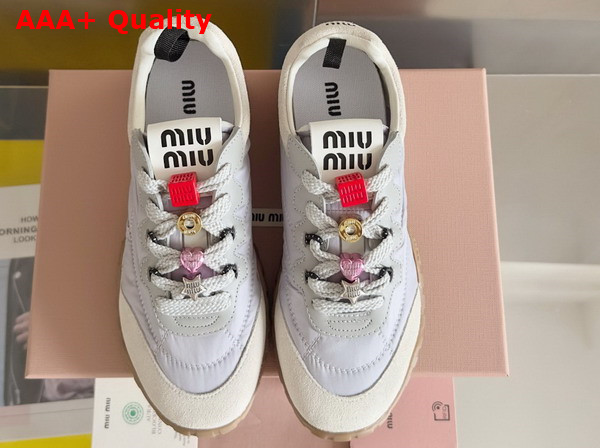 Miu Miu Tyre Technical Fabric and Suede Sneakers in Cloudy Gray 5E417E Replica
