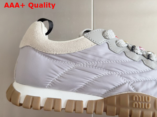 Miu Miu Tyre Technical Fabric and Suede Sneakers in Cloudy Gray 5E417E Replica