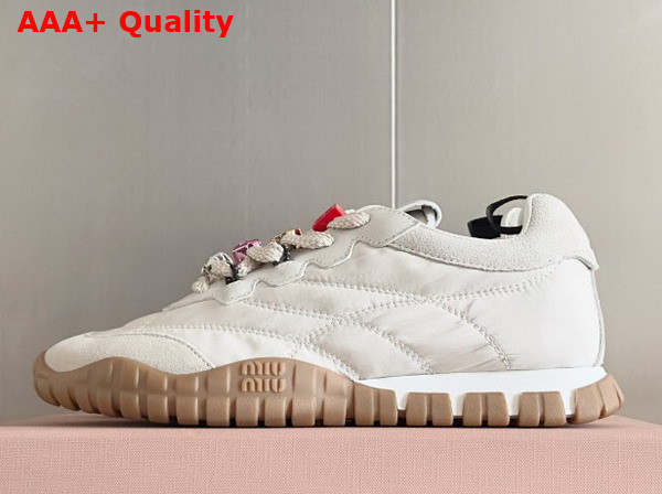 Miu Miu Tyre Technical Fabric and Suede Sneakers in Ivory 5E417E Replica