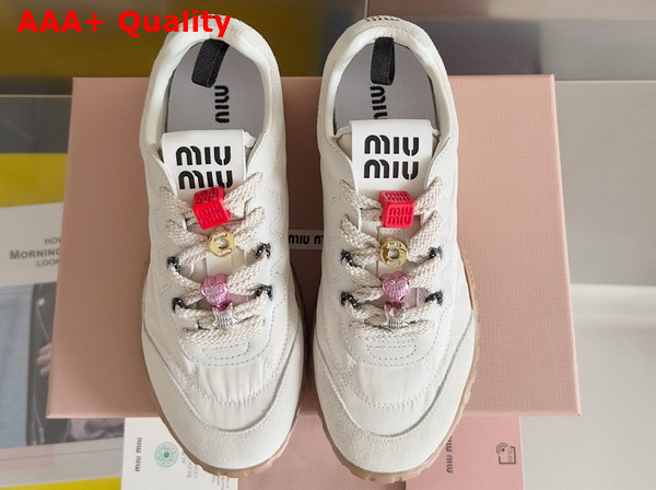 Miu Miu Tyre Technical Fabric and Suede Sneakers in Ivory 5E417E Replica