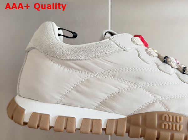 Miu Miu Tyre Technical Fabric and Suede Sneakers in Ivory 5E417E Replica