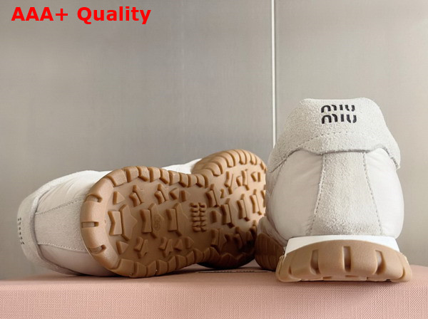 Miu Miu Tyre Technical Fabric and Suede Sneakers in Ivory 5E417E Replica