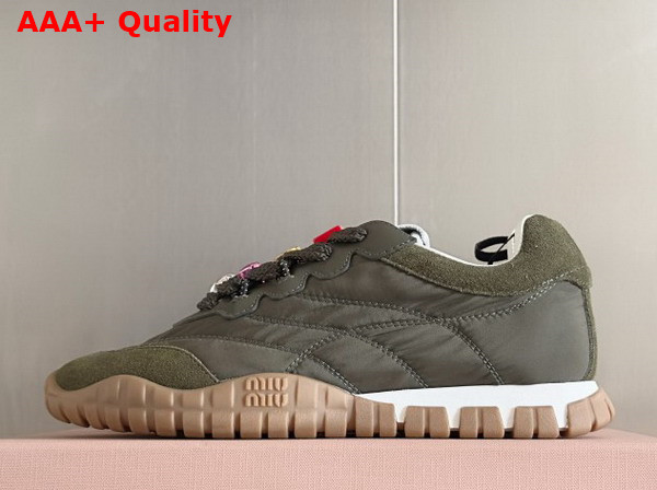 Miu Miu Tyre Technical Fabric and Suede Sneakers in Loden Green 5E417E Replica