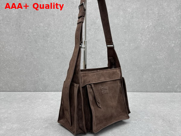 Miu Miu Utilitaire Suede Shoulder Bag in Dark Brown Replica